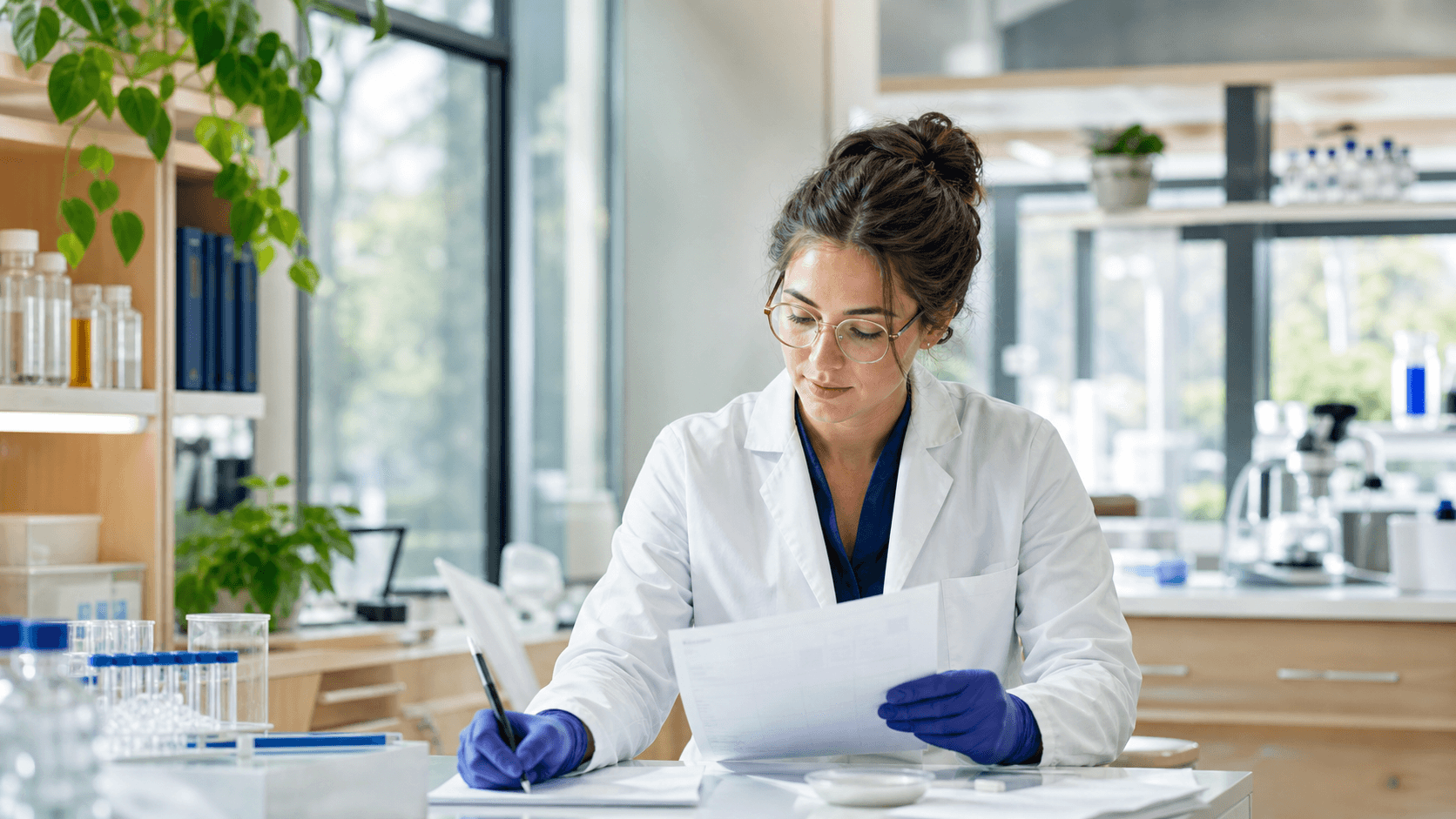 Researcher working in a bright and welcoming laboratory