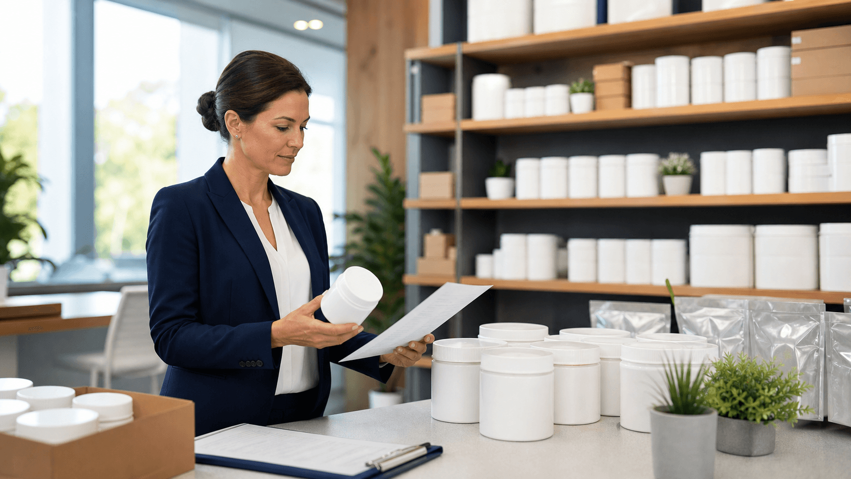 Supply professionals reviewing quality materials and logistics